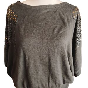 Allen B Winged Sleeve Style Embroidered Shoulder Dress Top